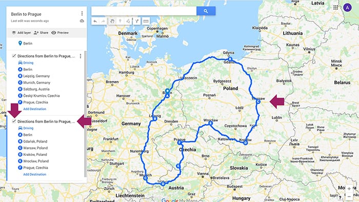 image showing multiple custom routes to help you plan a trip with Google Maps
