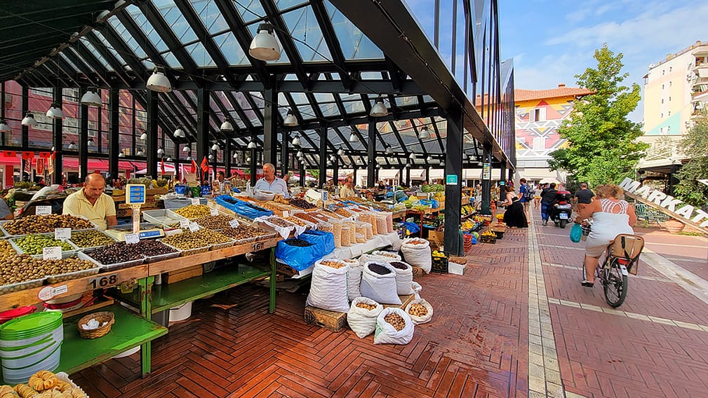 Open-air market stalls in Tirana Albania