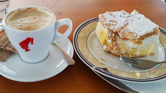 picture of traditional balkan food dish of cream cake and coffee