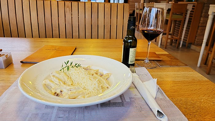 Image showing a dish of carbonara pasta from a restaurant near Durmitor National Park