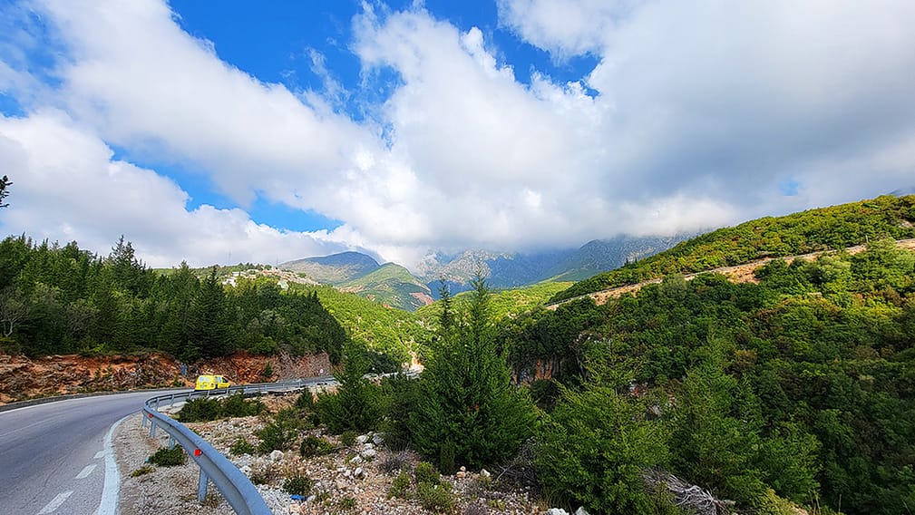 indie traveling through Llogara Pass in Albania
