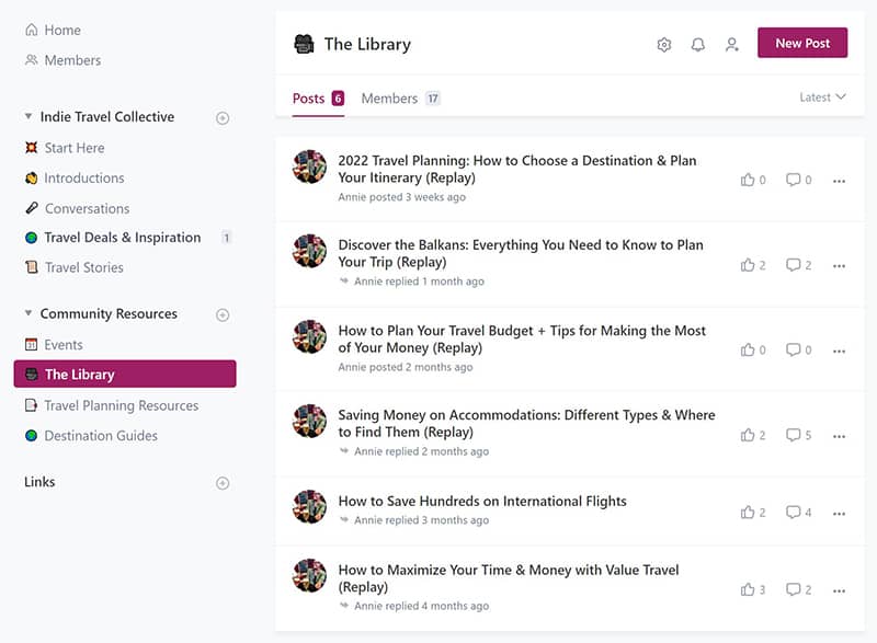 Screenshot of the library of replays for independent travelers