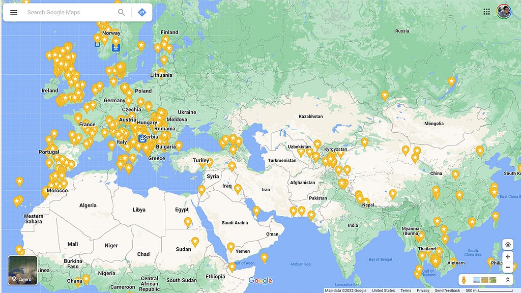 image of Google Maps with starred places